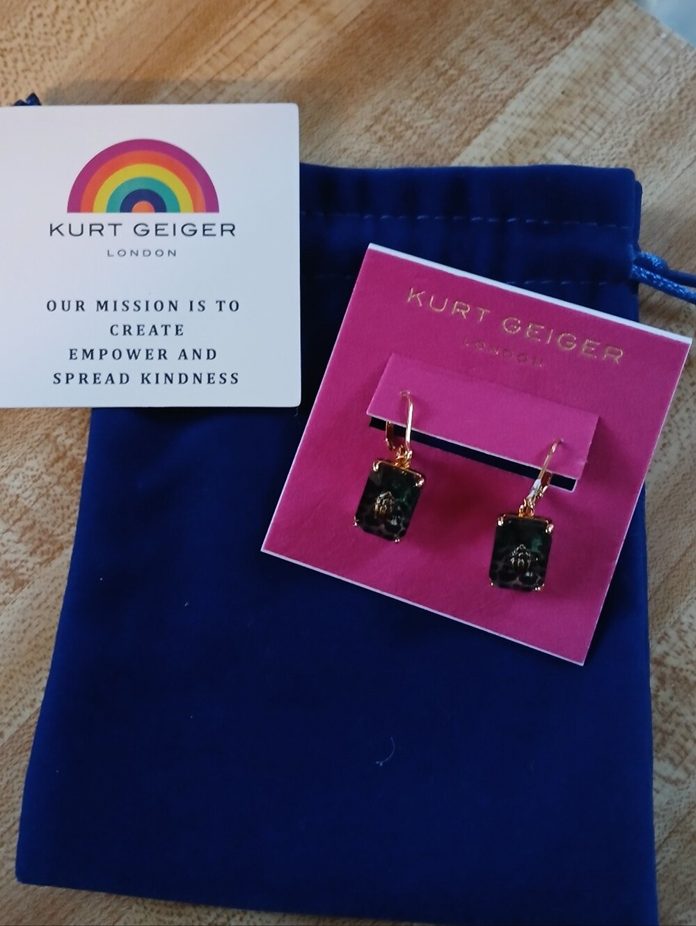 Kurt Geiger NWT Leopard Dangle Earrings With Dustbag